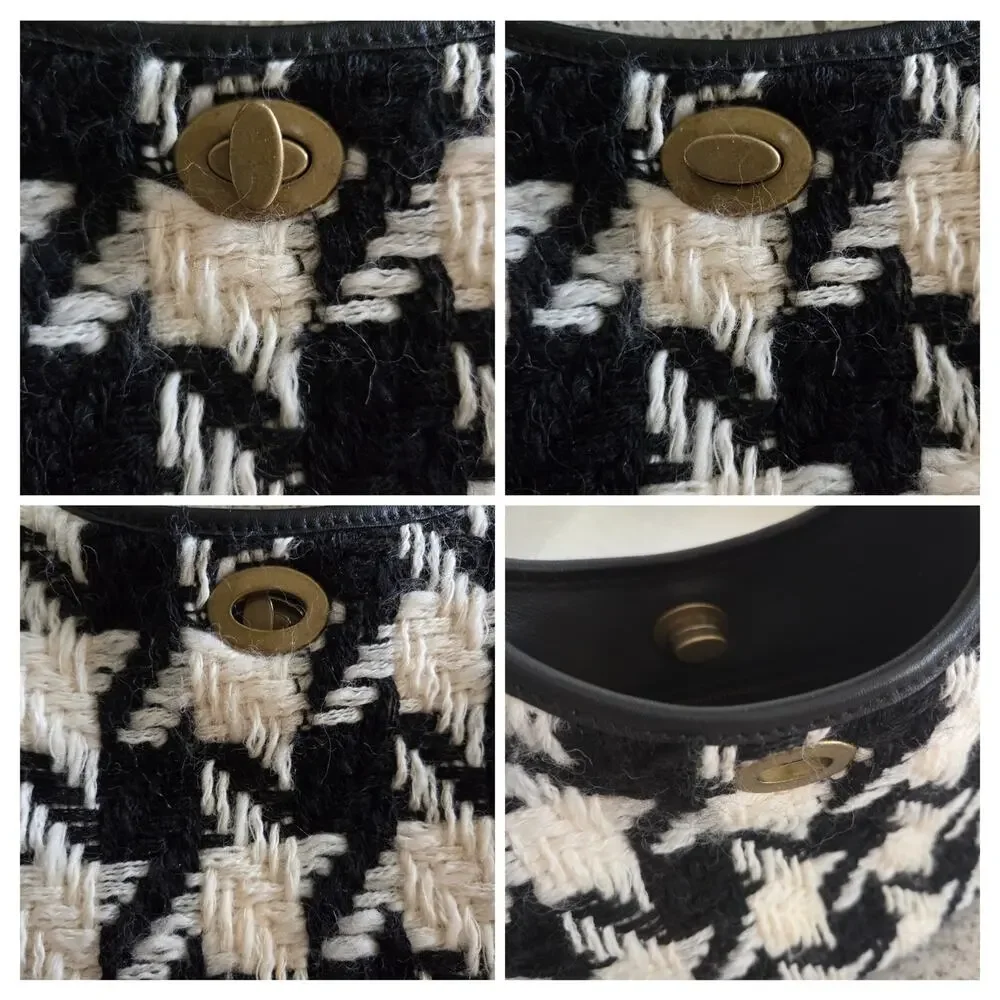 Miu Miu Houndstooth Wool Leather Black White Shoulder Bag Purse Turn Lock✨️Y2K - Picture 9 of 15